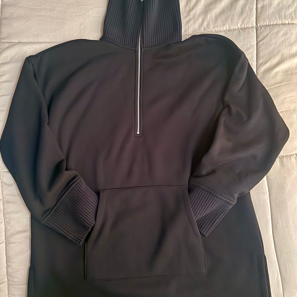 Women’s Black Fleece Hoodie with Quarter-Zip Sz. L